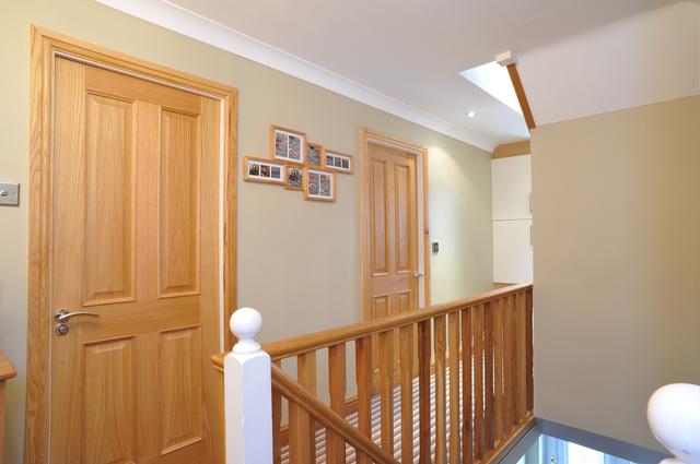 once a small landing its now opened up into a galleried landing for space for loft conversion staircase 